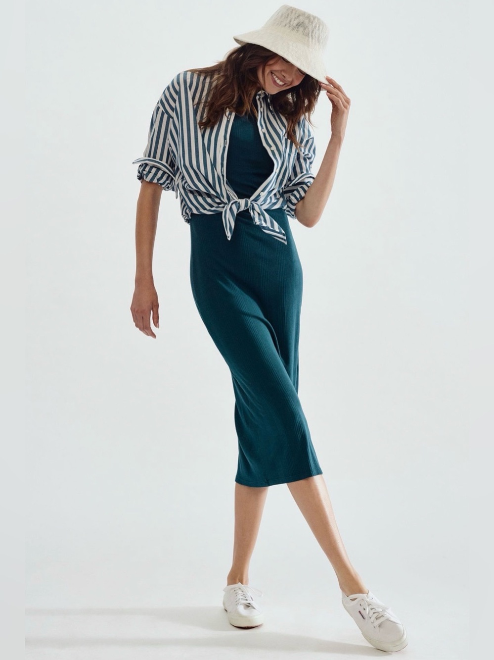 Anthropologie Ribbed Midi Skirt - Teal Green